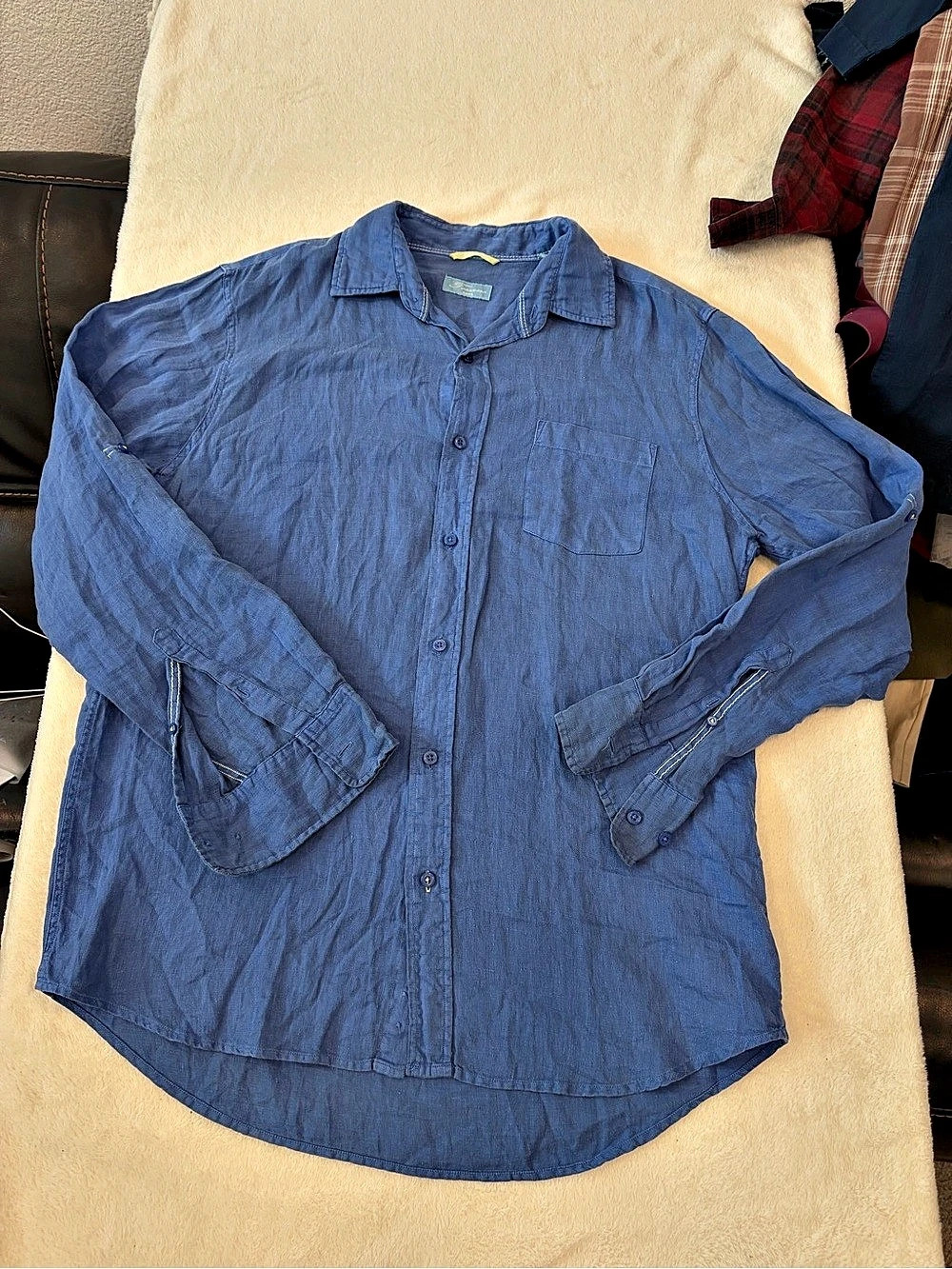 Toscana Aqua Linen Button Down Shirt in Blue Size Medium